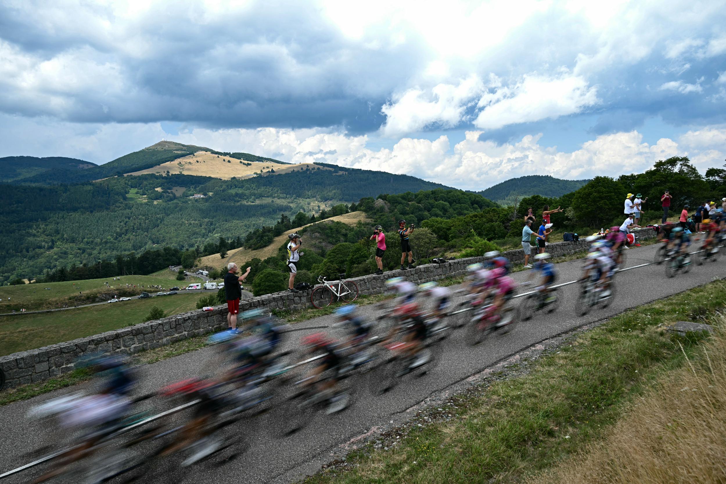 Tour de France peloton riding through the countryside