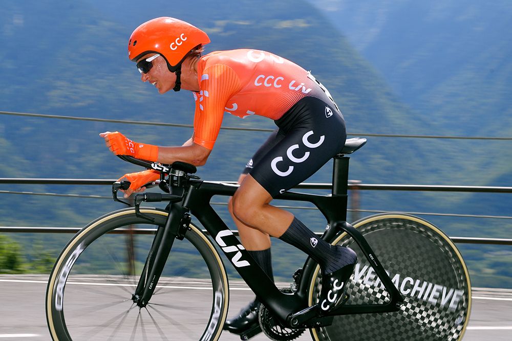 Ashleigh Moolman-Pasio (CCC-Liv) during the stage 6 uphill time trial at the Giro Rosa