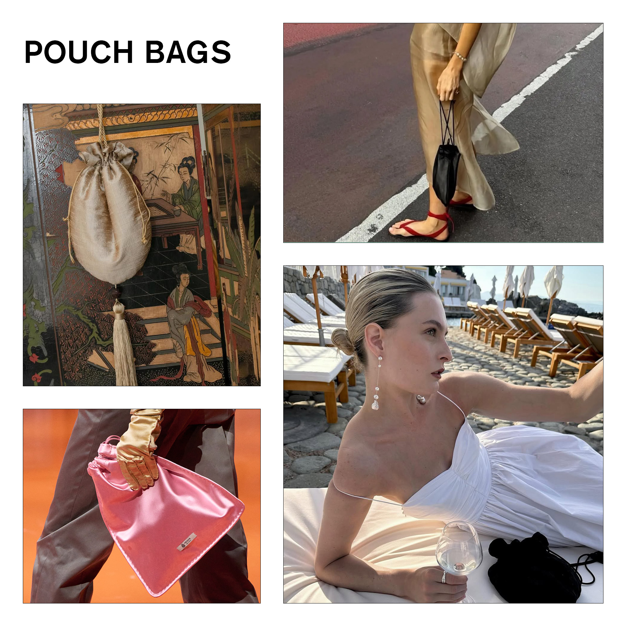 a collage of influencer and celebrity outfit images featuring the biggest vacation fashion trends of 2026