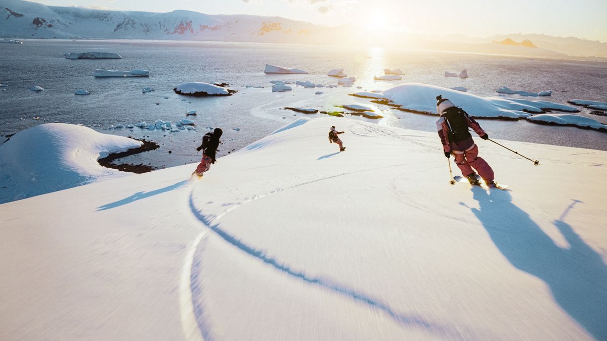 Xavier, Victor and Mila de le Rue skiing in Antarctica