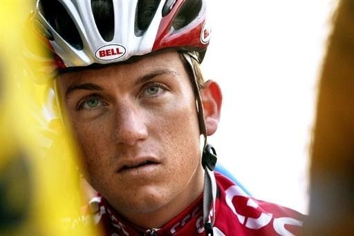 Hamilton in the red colours of Team CSC