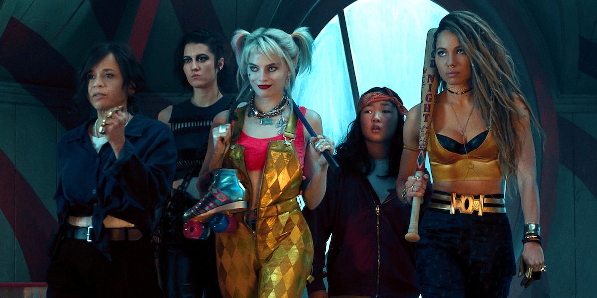 Birds of Prey 2020 full cast and Harley Quinn with her rollerskates.