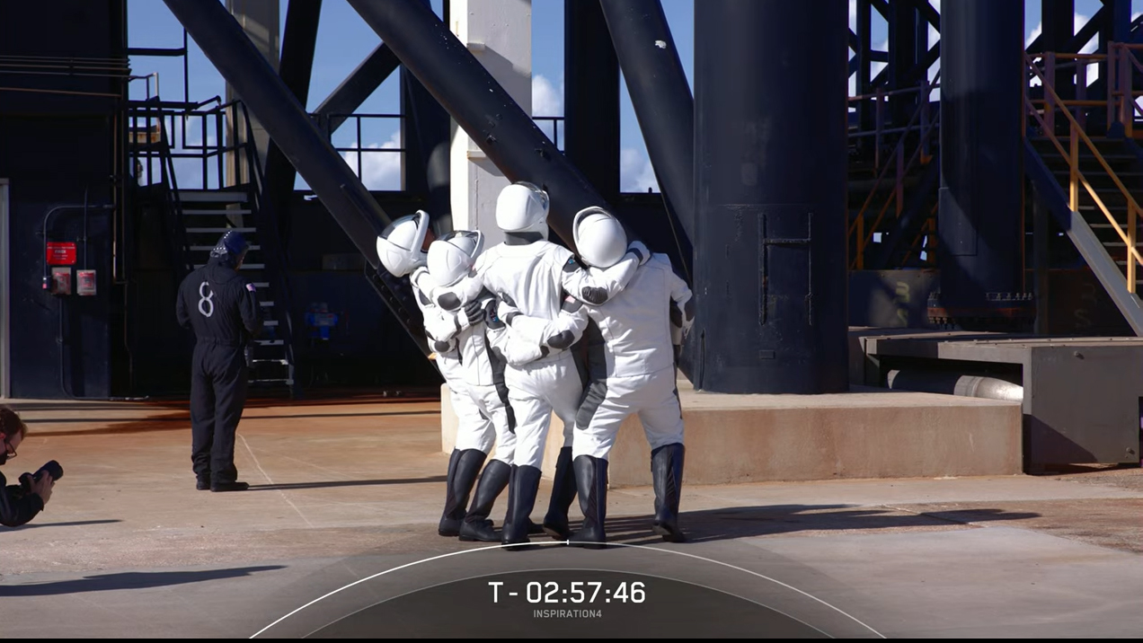 SpaceX's private Inspiration4 crew arrives at the launch pad.