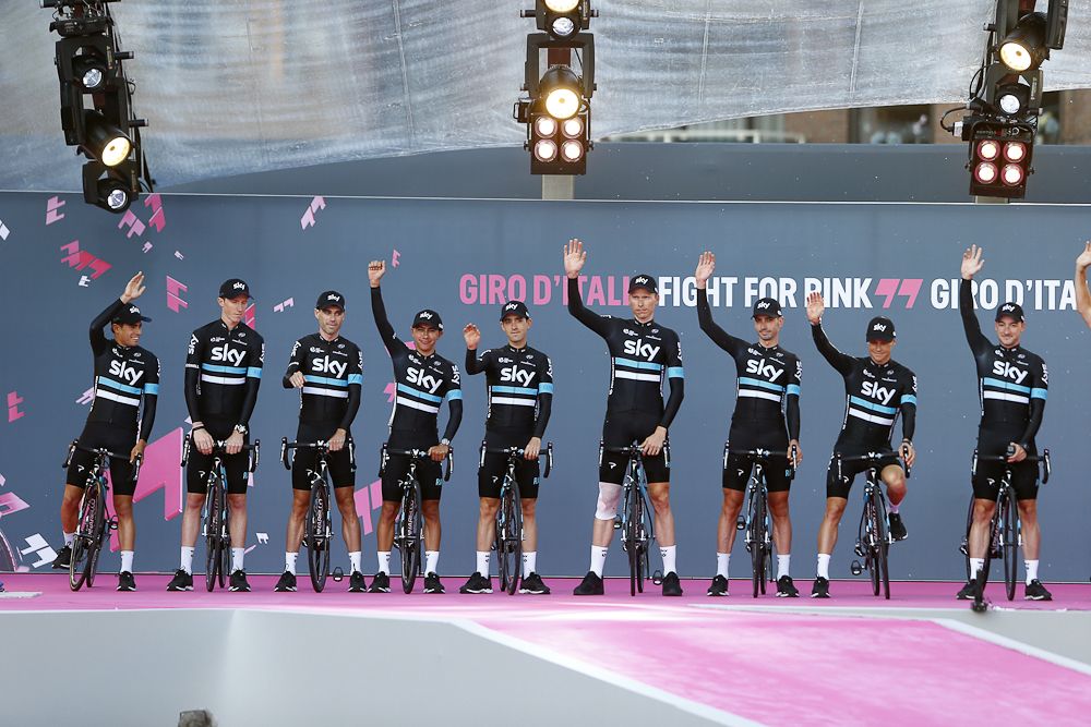 Team Sky on stage at the Giro d'Italia presentation