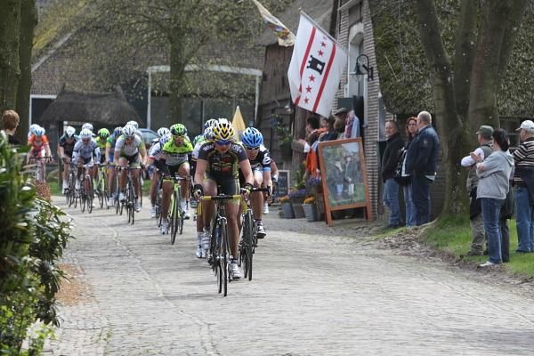 Grace Verbeke (Topsport Vlaanderen 2012) leads the race through the 'museum' town of Orvelte