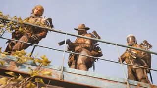 Arc Raiders trailer still - three armed characters standing side by side