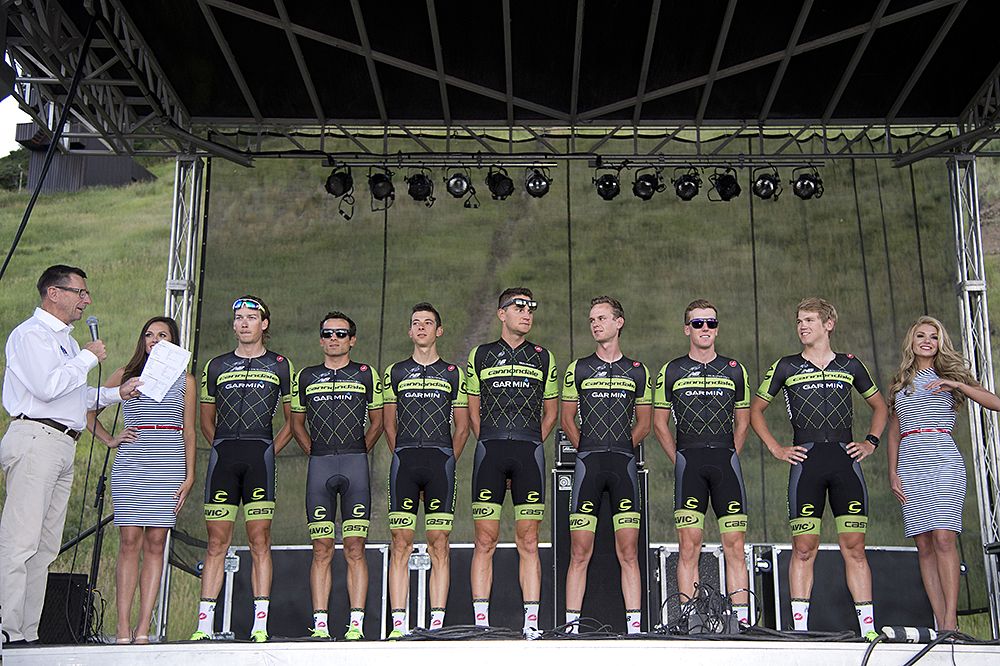 Cannondale-Garmin on stage at the USA Pro Challenge team presentation