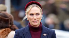 Zara Tindall attends the New Year's Day Racing Meet at Cheltenham Racecourse on January 1, 2025