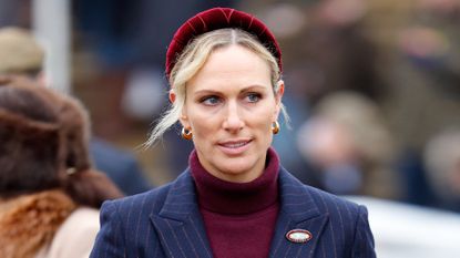 Zara Tindall attends the New Year's Day Racing Meet at Cheltenham Racecourse on January 1, 2025