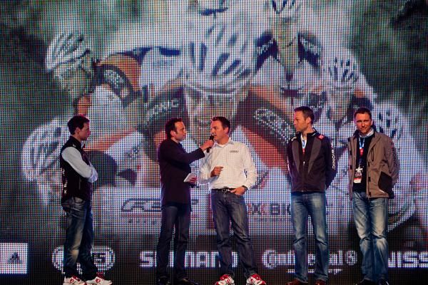 J&ouml;rg Scheiderbauer, Sven Simon (Moderator), Uwe Daniel (Felt), Michael Raab (x-Bionic), Oliver Schwarz (&Ouml;tztal)