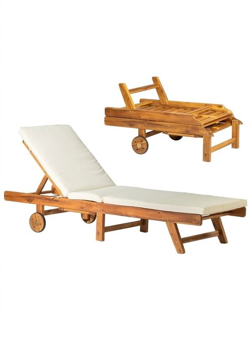 Folding Reclining Acacia Wood Sun Lounger