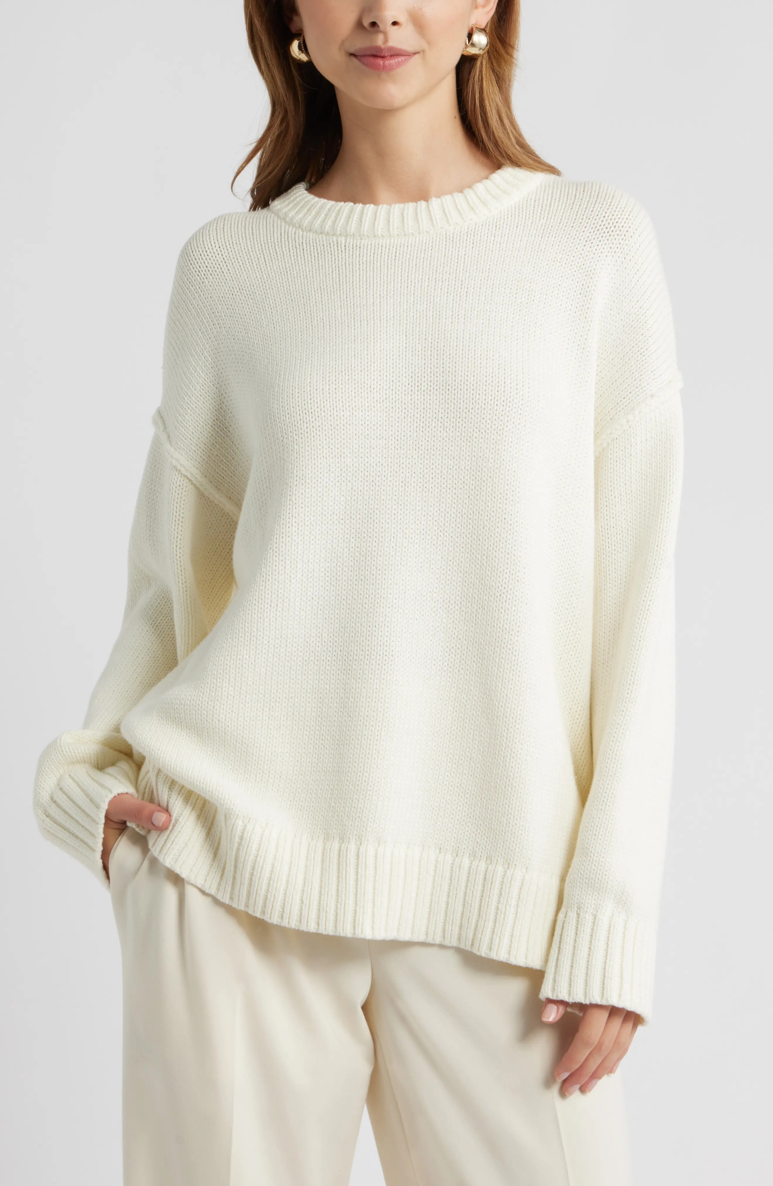 Open Edit, Oversize Crewneck Cotton Sweater