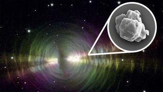 Dust-rich outflows of evolved stars similar to the pictured Egg Nebula are plausible sources of the large presolar grains found in meteorites like Murchison.
