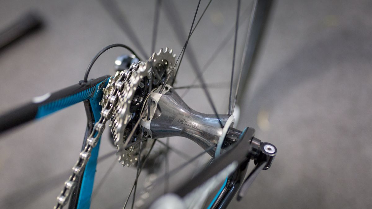A look at the rear hub on Sanchez' Corima wheels