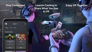 Oculus Mobile App screenshots showing a CGI user casting to their friend's phone