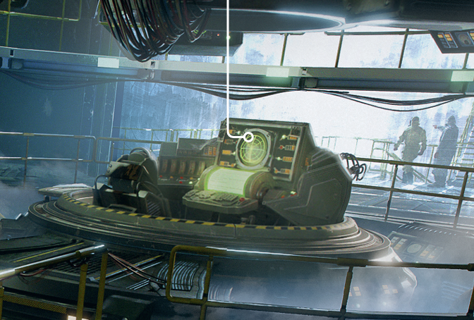 Detail of a piece of digital art showing a hidden control room