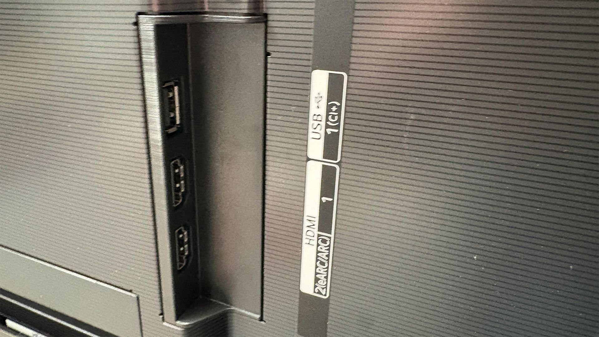 A close-up of the HDMI ports of the 65-inch LG G5 OLED TV.