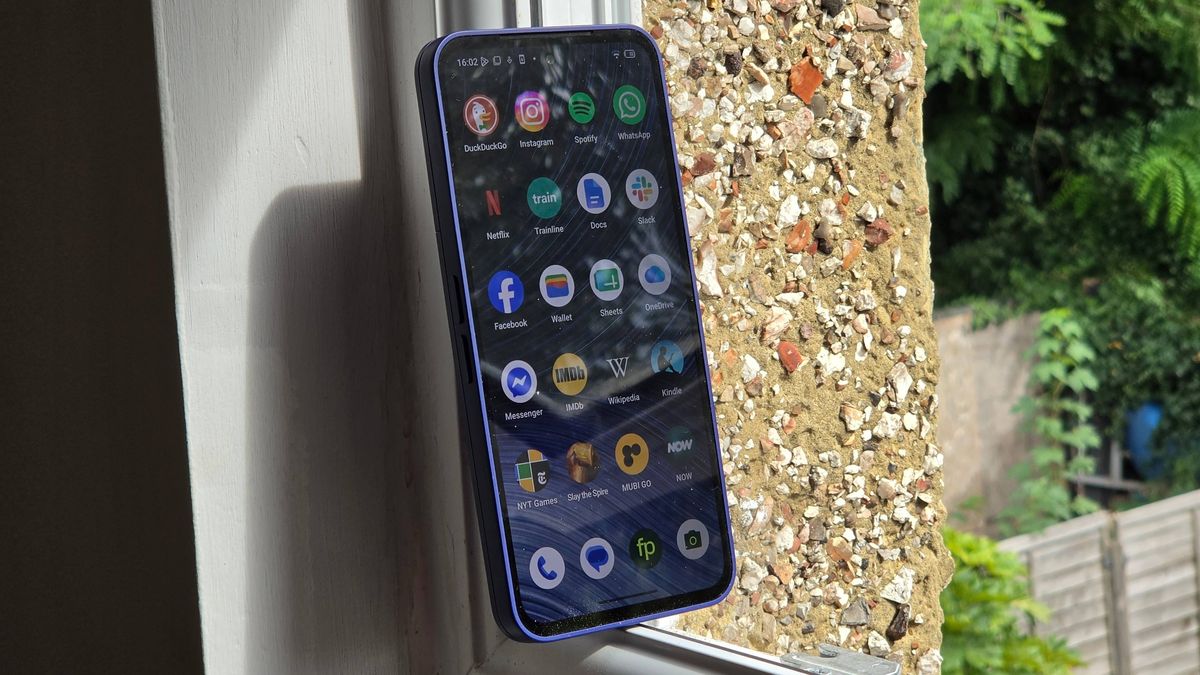 The Fairphone 6 Plus on a window sill.