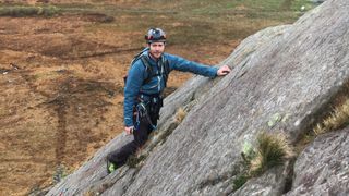 what is smearing in climbing: Alex on a slab