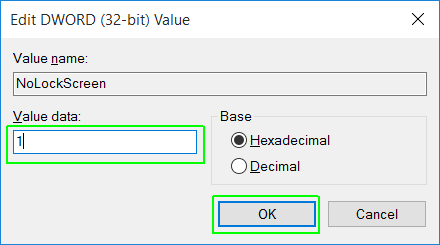 Set value to 1 and click Ok