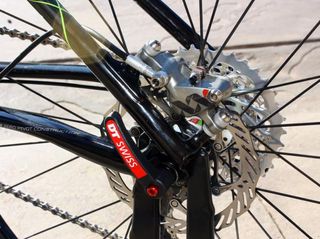 The tiny post mount caliper tabs are sized for 140mm rear rotors.