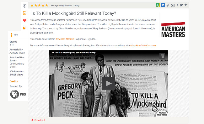 Screenshot: American Masters page