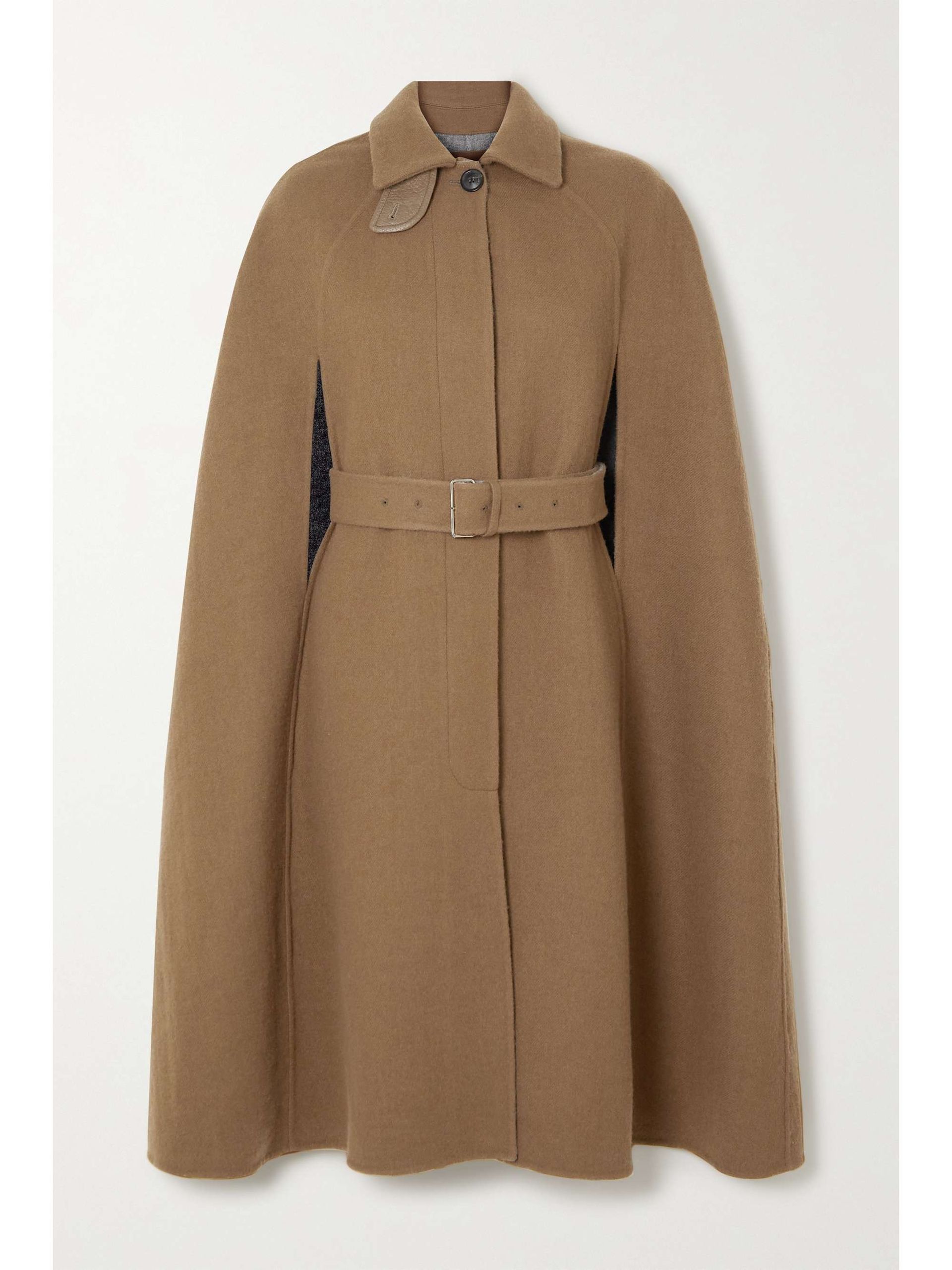 Purdey, Belted Leather-Trimmed Wool and Cashmere-Blend Cape and Scarf