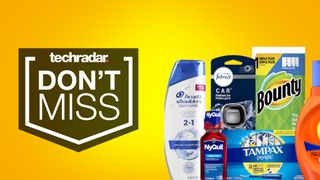 Various P&G brand products on a yellow background