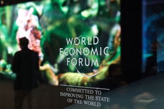 The World Economic Forum logo inside the Congress Center ahead of the World Economic Forum (WEF) in Davos, Switzerland