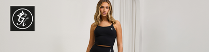 gym king logo top left with a blonde model posing in centre of wide image
