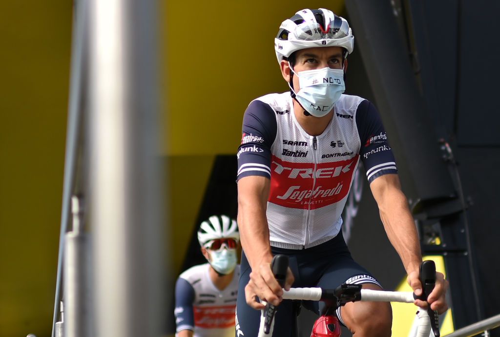 Team Trek rider Australias Richie Porte waits prior to the 21st and last stage of the 107th edition of the Tour de France cycling race 122 km between ManteslaJolie and Champs Elysees Paris on September 20 2020 Photo by Marco BERTORELLO POOL AFP Photo by MARCO BERTORELLOPOOLAFP via Getty Images