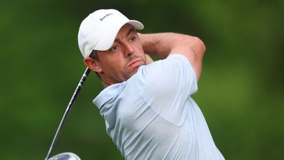 Rory McIlroy takes a shot at the pro-am before the Wells Fargo Championship
