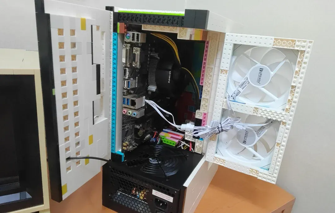 Custom PC case built using Lego-style bricks
