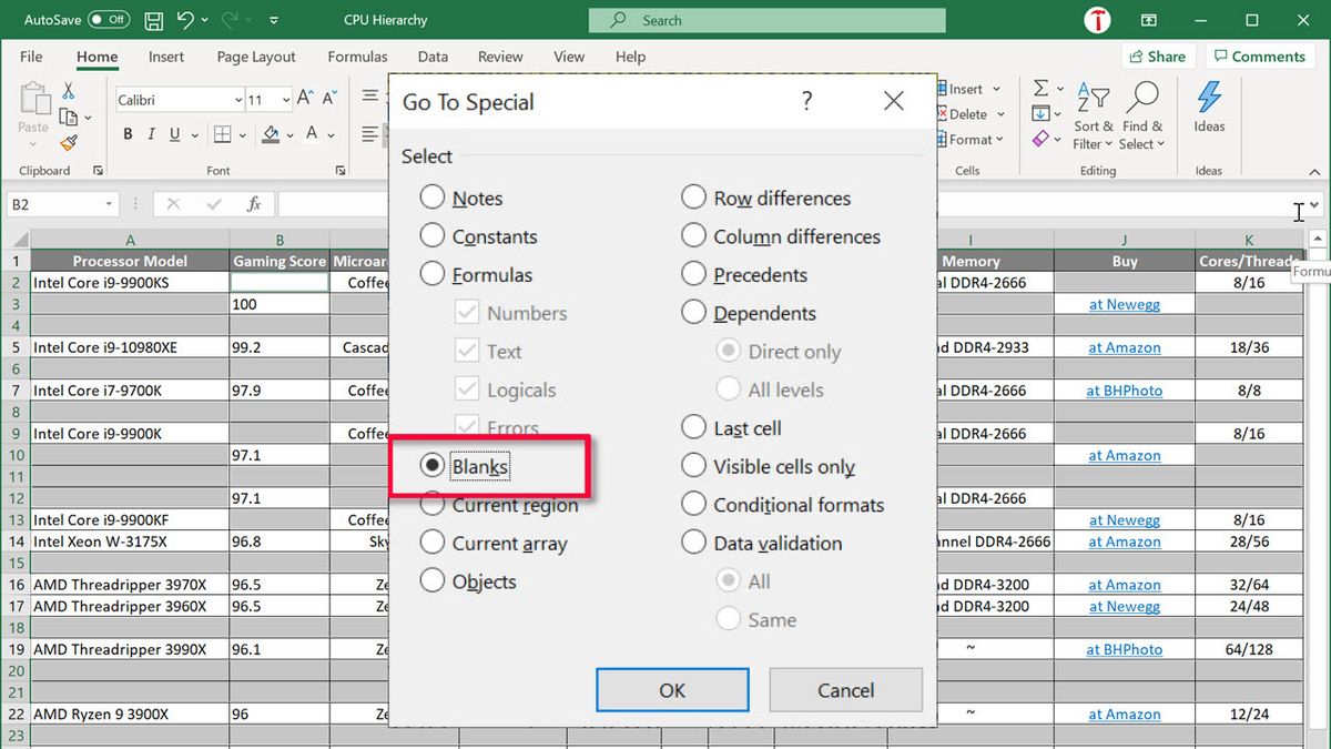 how to delete rows with blank cells