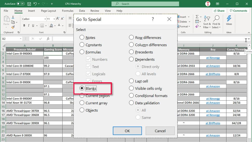 delete blank columns in excel for mac