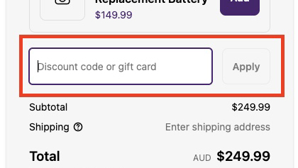 A screenshot of Shark Australia's cart with the discount code field highlighted