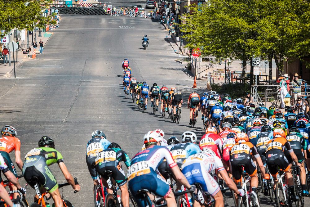 The men's peloton in strung out during stage 4 at Tour of the GIla.