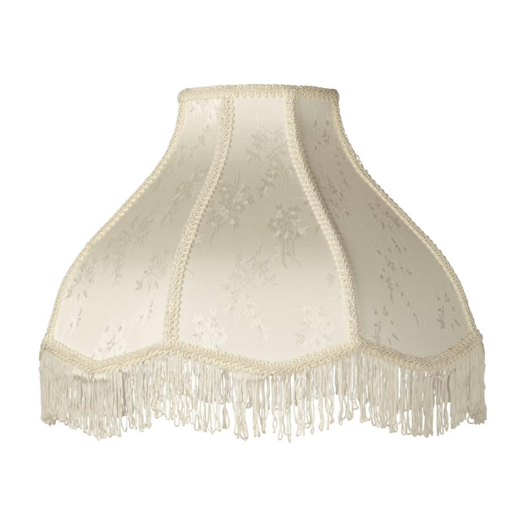 Springcrest 6" Top X 17" Bottom X 11" High X 12" Slant Lamp Shade Replacement Large Cream Dome Traditional Fabric Floral Scalloped Spider Harp Finial