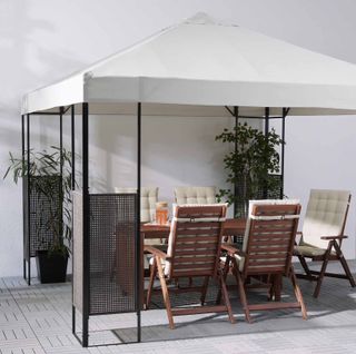 gazebo from Ikea over outdoor dining set-up