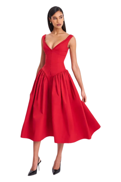 Miss Circle, Nahla Drop Waist Midi Dress With Buttons