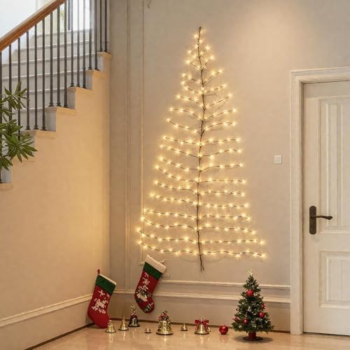 Hairui Lighted Brown Wall Tree 6ft 180 Warm White Led Lights for Easter Home Fireplace Christmas Decoration Inside Outside