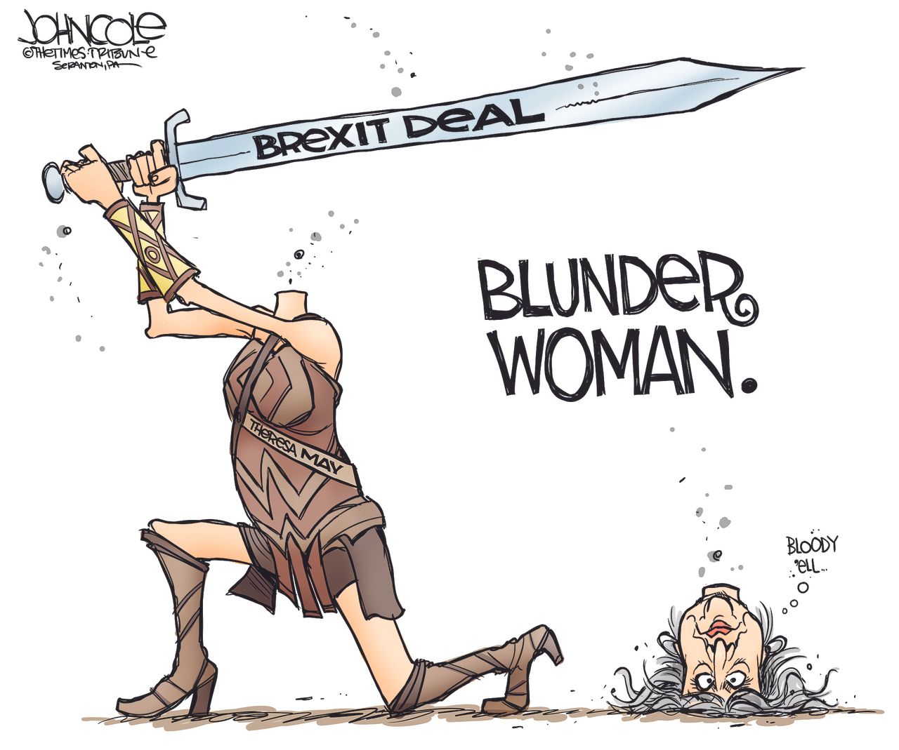 Political cartoon World Theresa May brexit&amp;amp;nbsp;wonder woman