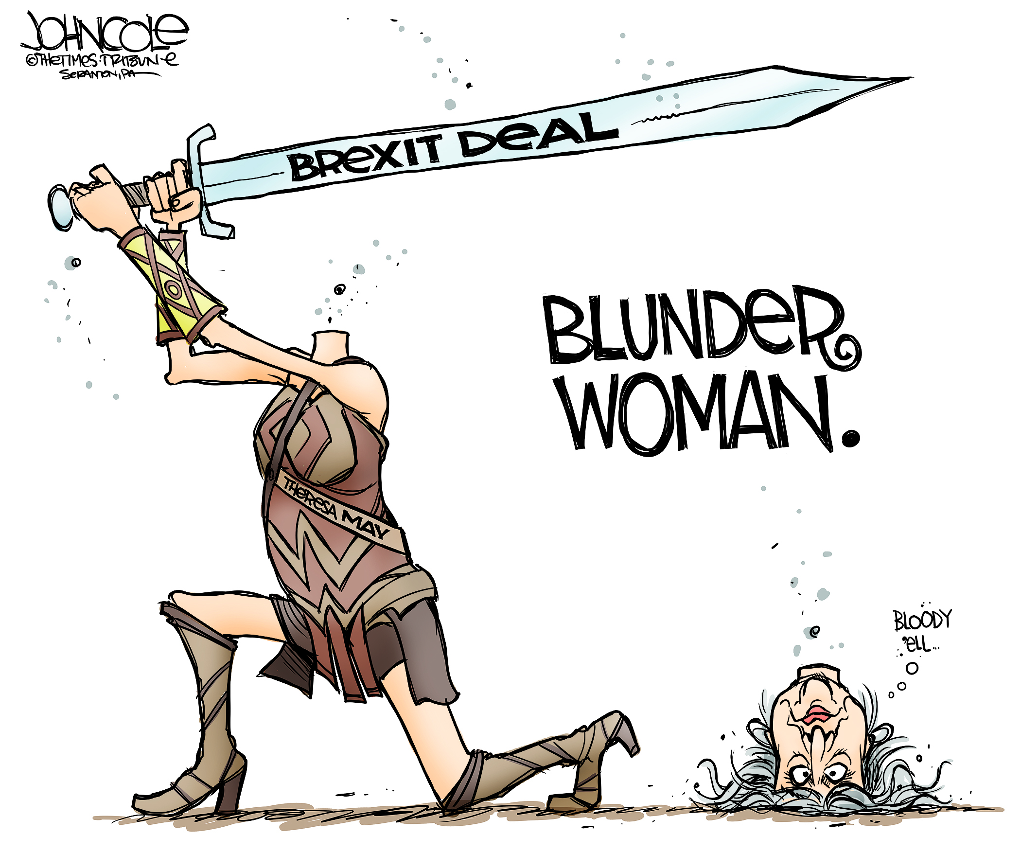 Political cartoon World Theresa May brexit wonder woman