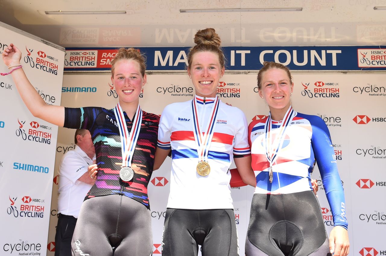 The podium (l-r) Alice Barnes, Hannah Barnes, Neah Evans
