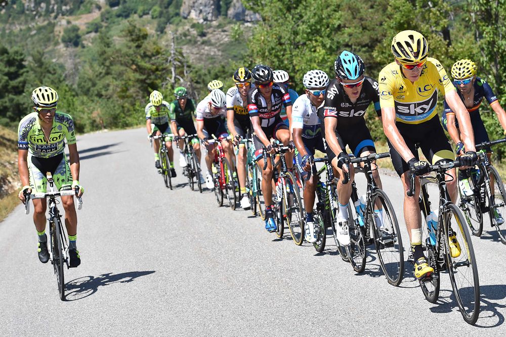 Chris Froome climbs during stage 17.