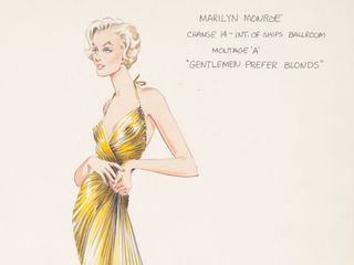 Marilyn Monroe's sketched wearing her Gentlemen Prefer Blondes dress