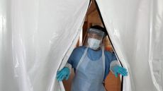 A nurse at a mobile testing centre.