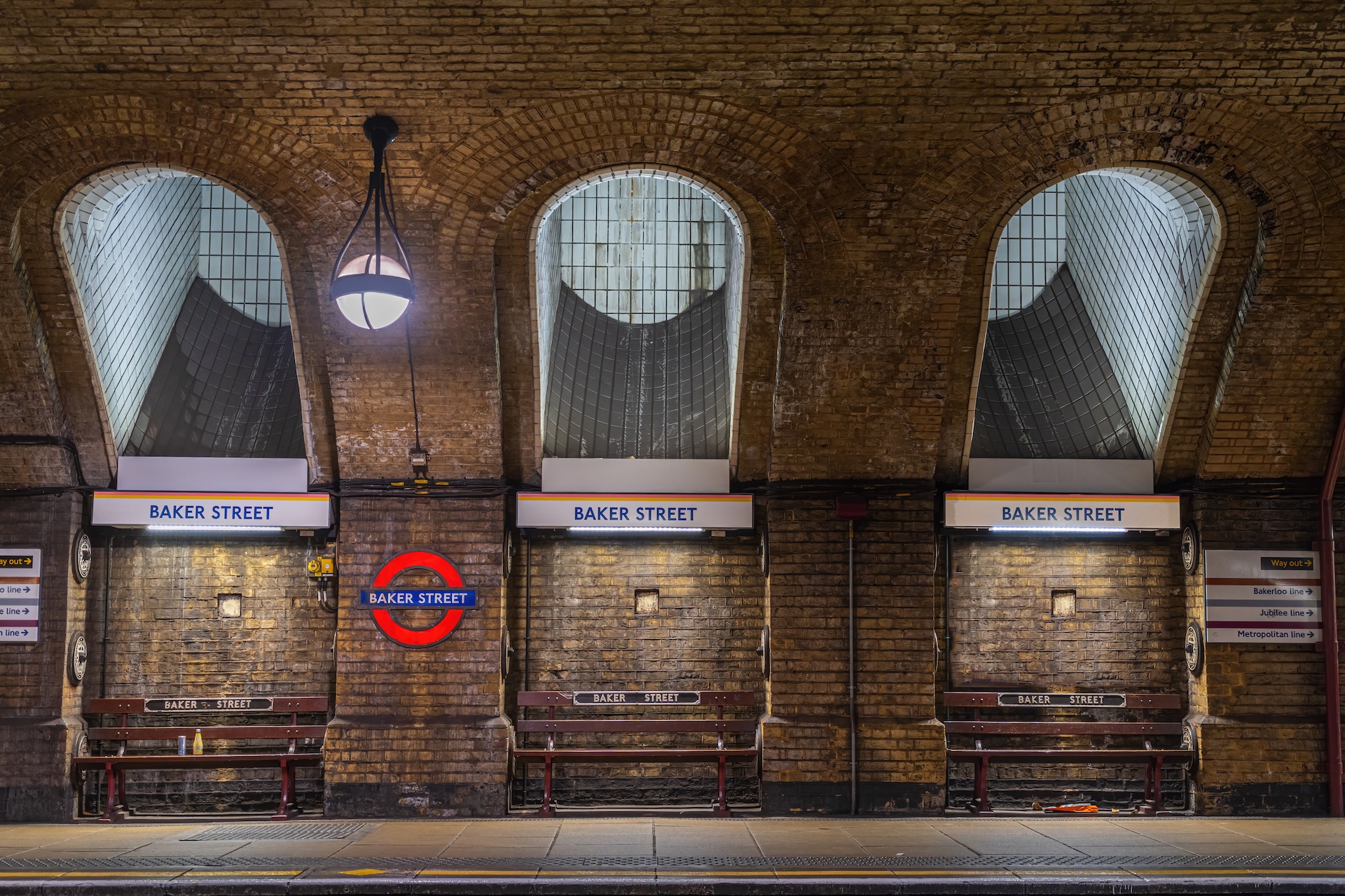 Baker Street London Underground station. Baker Street is one of the busiest stations on the London underground with the 10 platforms the most of any station