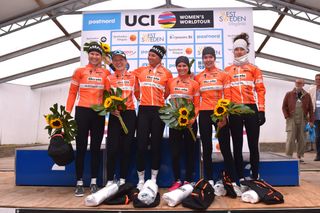 The Boels-Dolmans team celebrate their win