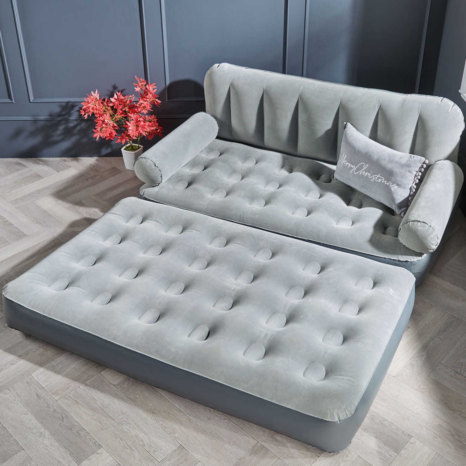 Aldi inflatable pull out sofa bed in grey room
